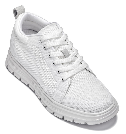 CALTO - X2321 - 2.4 Inches Taller (White/White Sole) - Lace Up Casual Sneaker - Lightweight - Pendo Store