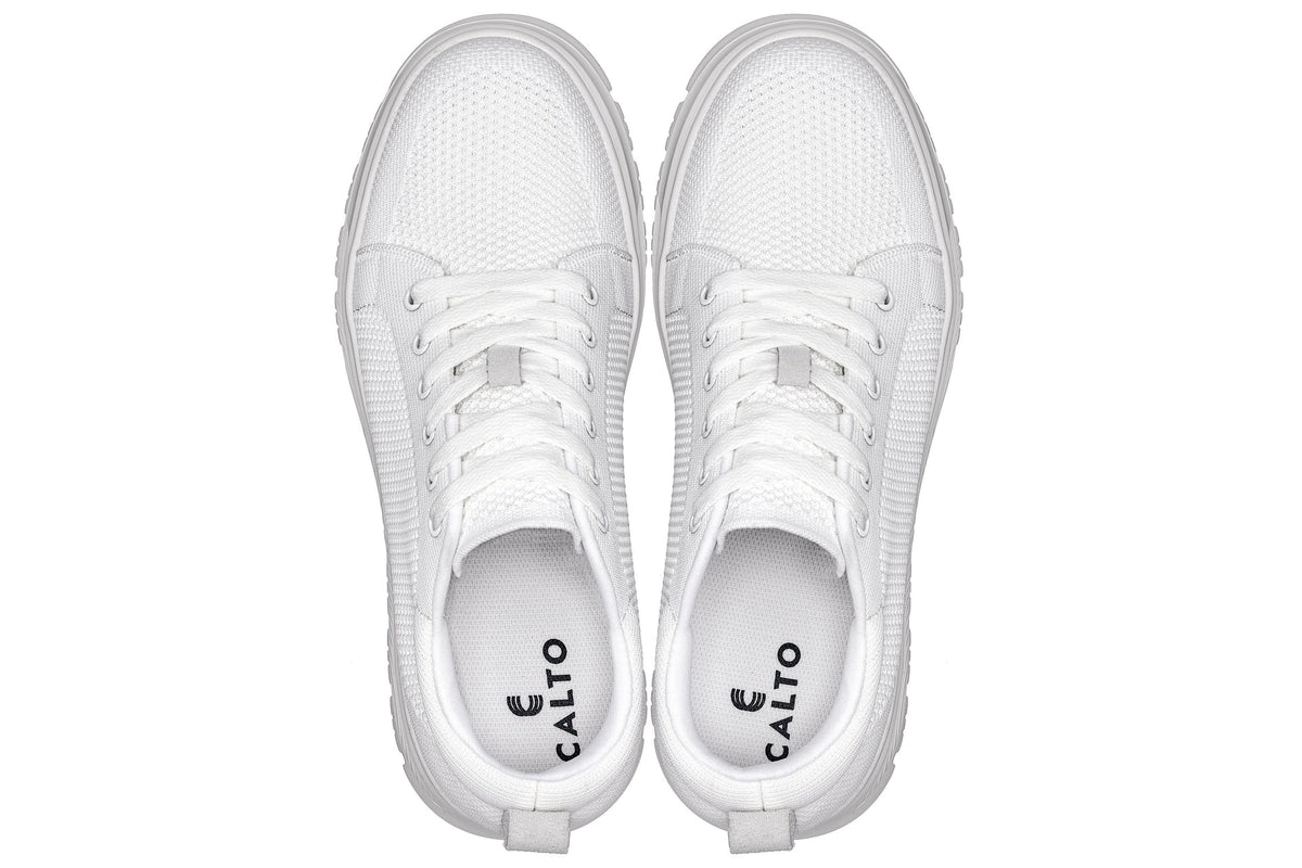 CALTO - X2321 - 2.4 Inches Taller (White/White Sole) - Lace Up Casual Sneaker - Lightweight - Pendo Store