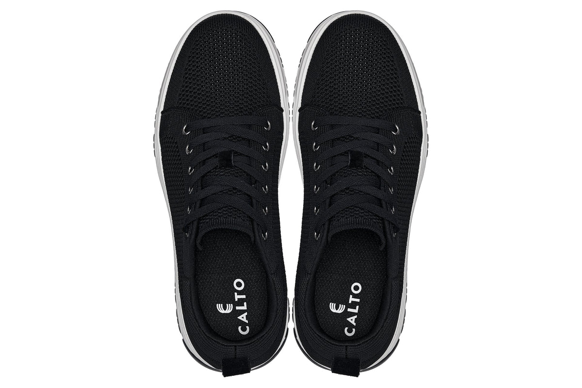 CALTO - X2322 - 2.4 Inches Taller (Black/White & Black Sole) - Lace Up Casual Sneaker - Lightweight - Pendo Store