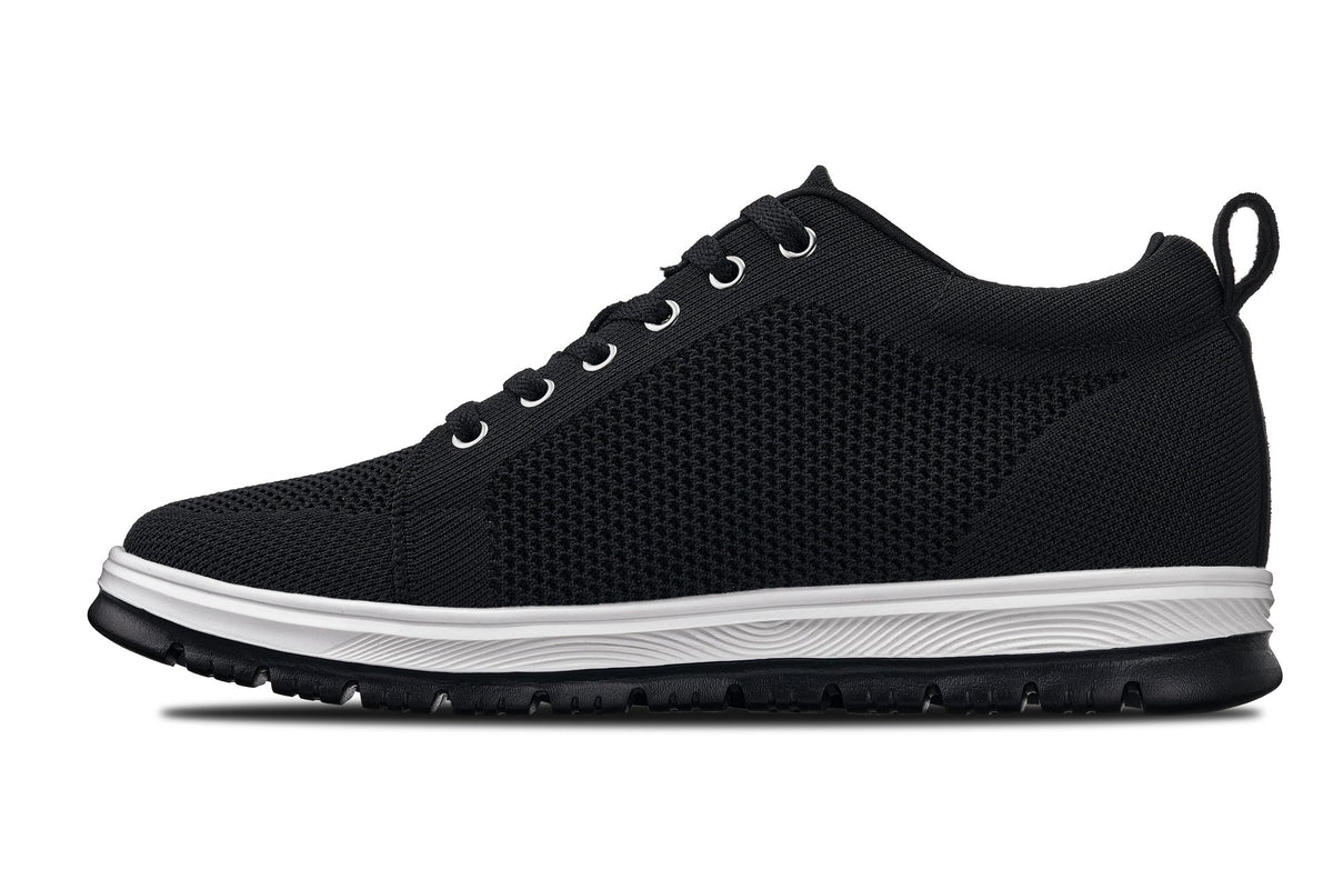 CALTO - X2322 - 2.4 Inches Taller (Black/White & Black Sole) - Lace Up Casual Sneaker - Lightweight - Pendo Store