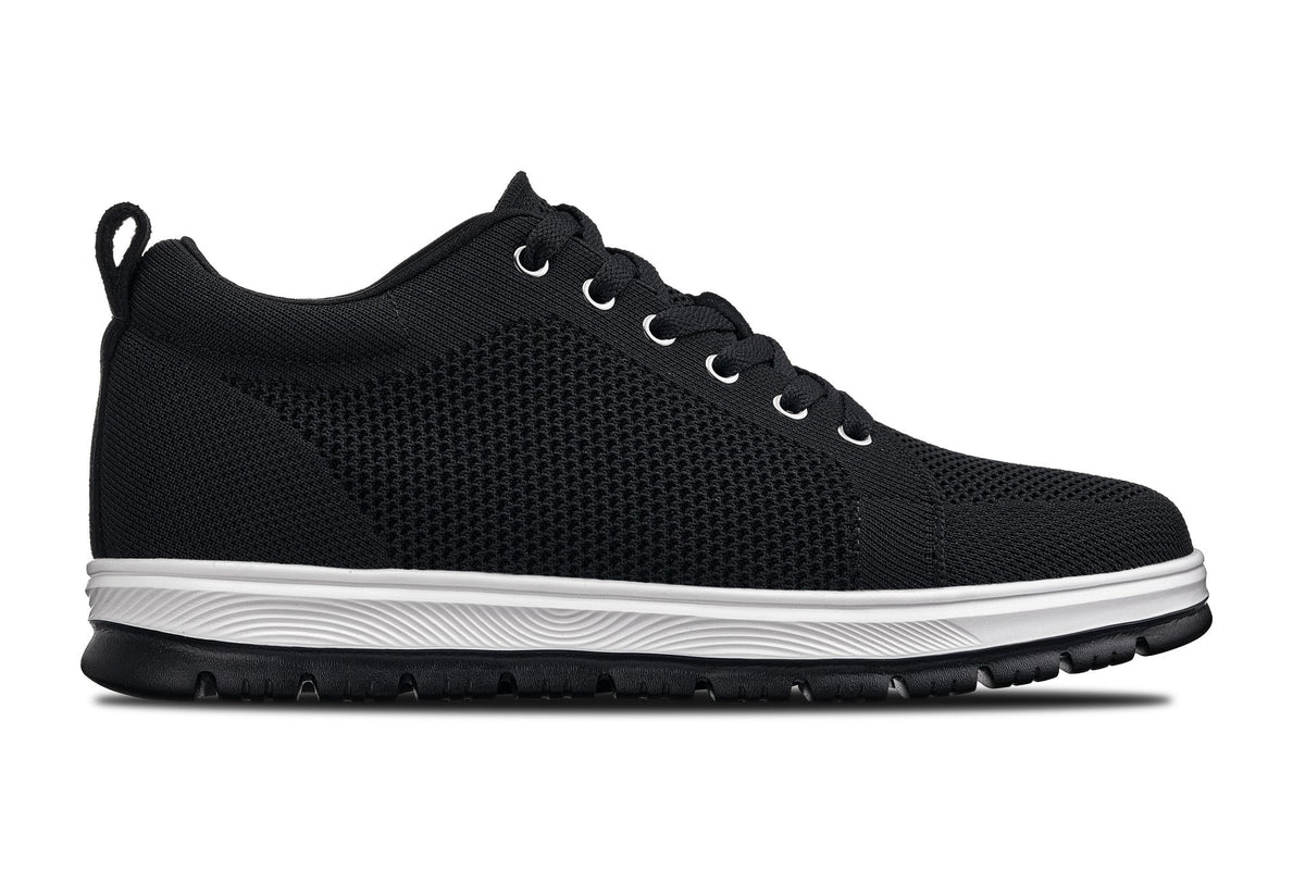 CALTO - X2322 - 2.4 Inches Taller (Black/White & Black Sole) - Lace Up Casual Sneaker - Lightweight - Pendo Store