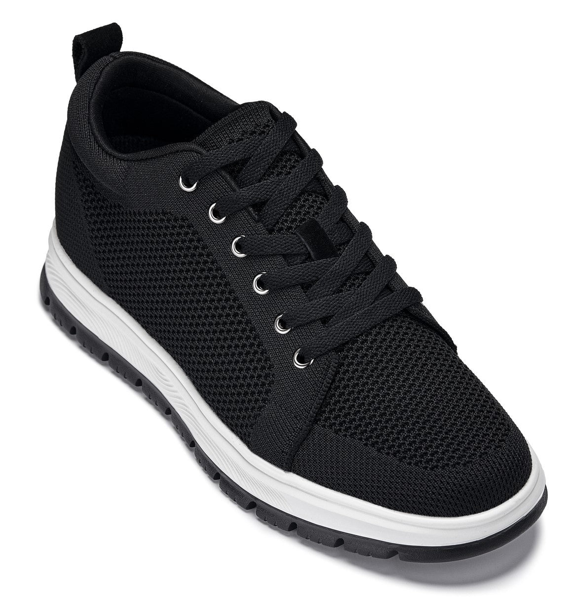CALTO - X2322 - 2.4 Inches Taller (Black/White & Black Sole) - Lace Up Casual Sneaker - Lightweight - Pendo Store