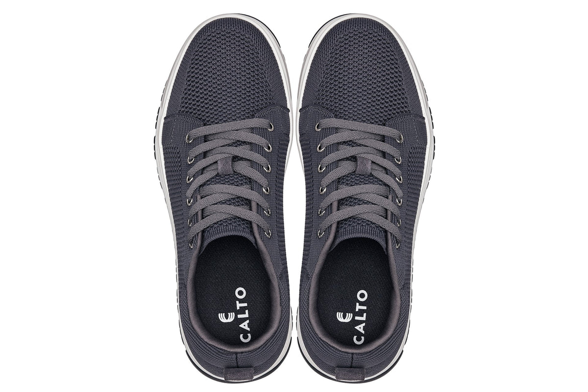 CALTO - X2323 - 2.4 Inches Taller (Iron Grey/White & Black Sole) - Lace Up Casual Sneaker - Lightweight - Pendo Store