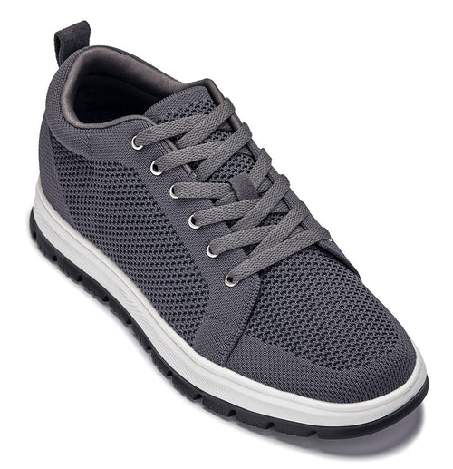 CALTO - X2323 - 2.4 Inches Taller (Iron Grey/White & Black Sole) - Lace Up Casual Sneaker - Lightweight - Pendo Store