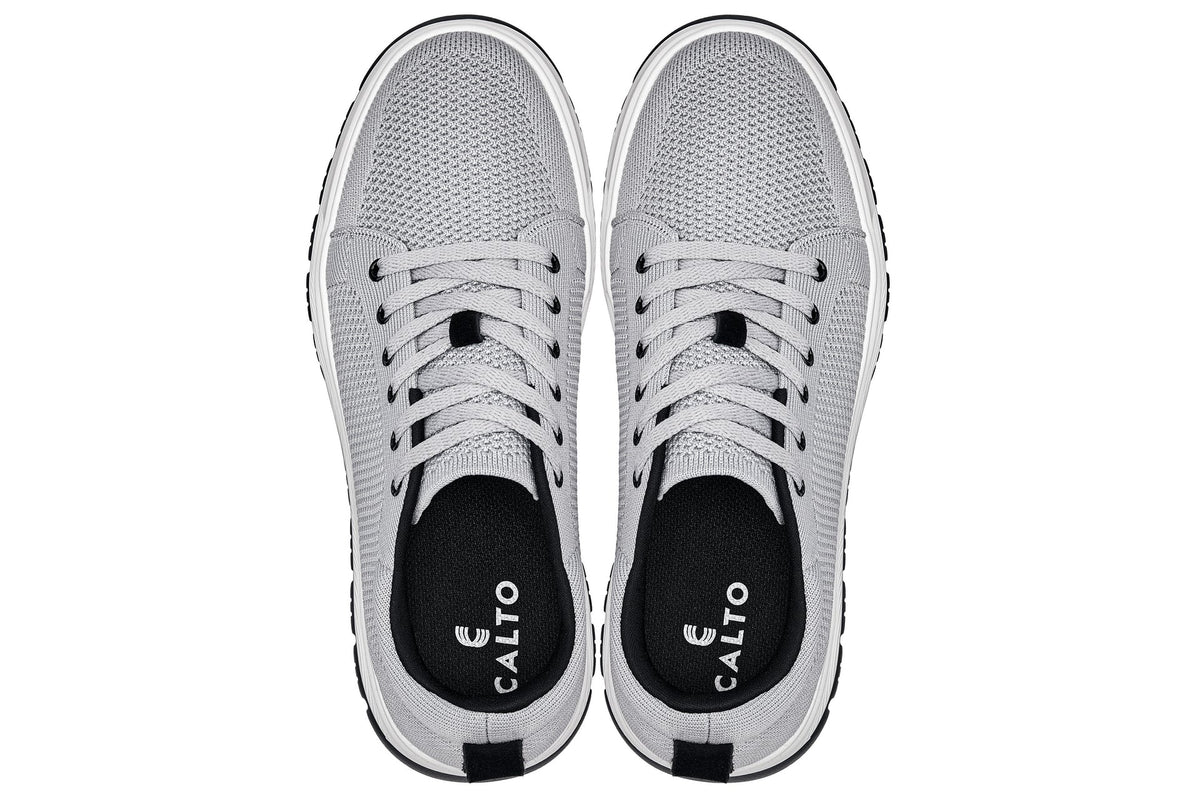 CALTO - X2324 - 2.4 Inches Taller (Pewter Grey/White & Black Sole) - Lace Up Casual Sneaker - Lightweight - Pendo Store