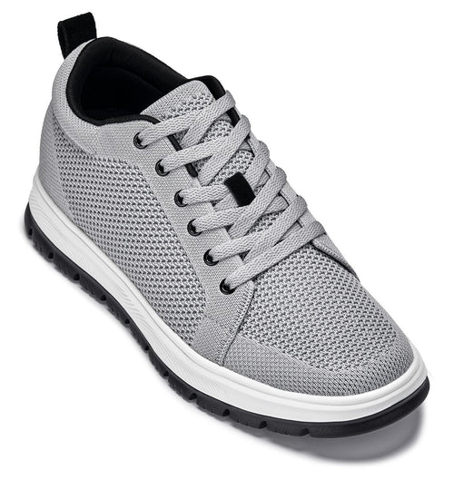 CALTO - X2324 - 2.4 Inches Taller (Pewter Grey/White & Black Sole) - Lace Up Casual Sneaker - Lightweight - Pendo Store