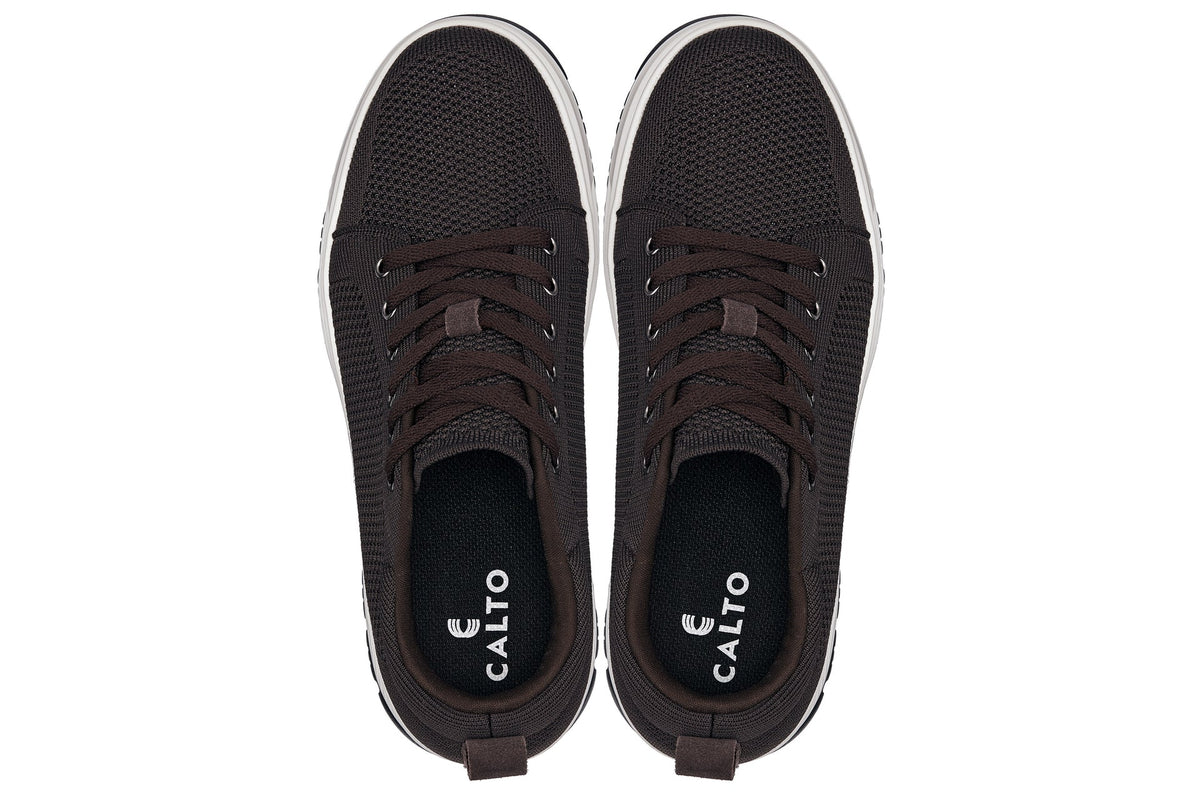 CALTO - X2325 - 2.4 Inches Taller (Dark Brown/White & Black Sole) - Lace Up Casual Sneaker - Lightweight - Pendo Store