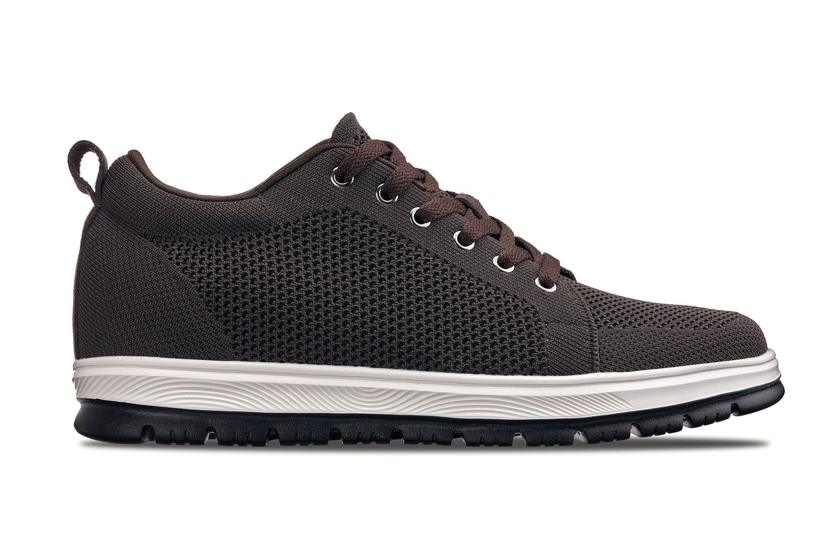 CALTO - X2325 - 2.4 Inches Taller (Dark Brown/White & Black Sole) - Lace Up Casual Sneaker - Lightweight - Pendo Store