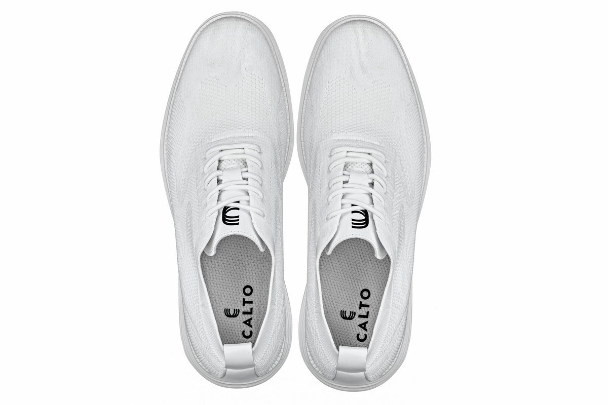 CALTO - X2633 - 2.8 Inches Taller (White) - Lace Up Casual Walker - Lightweight - Pendo Store
