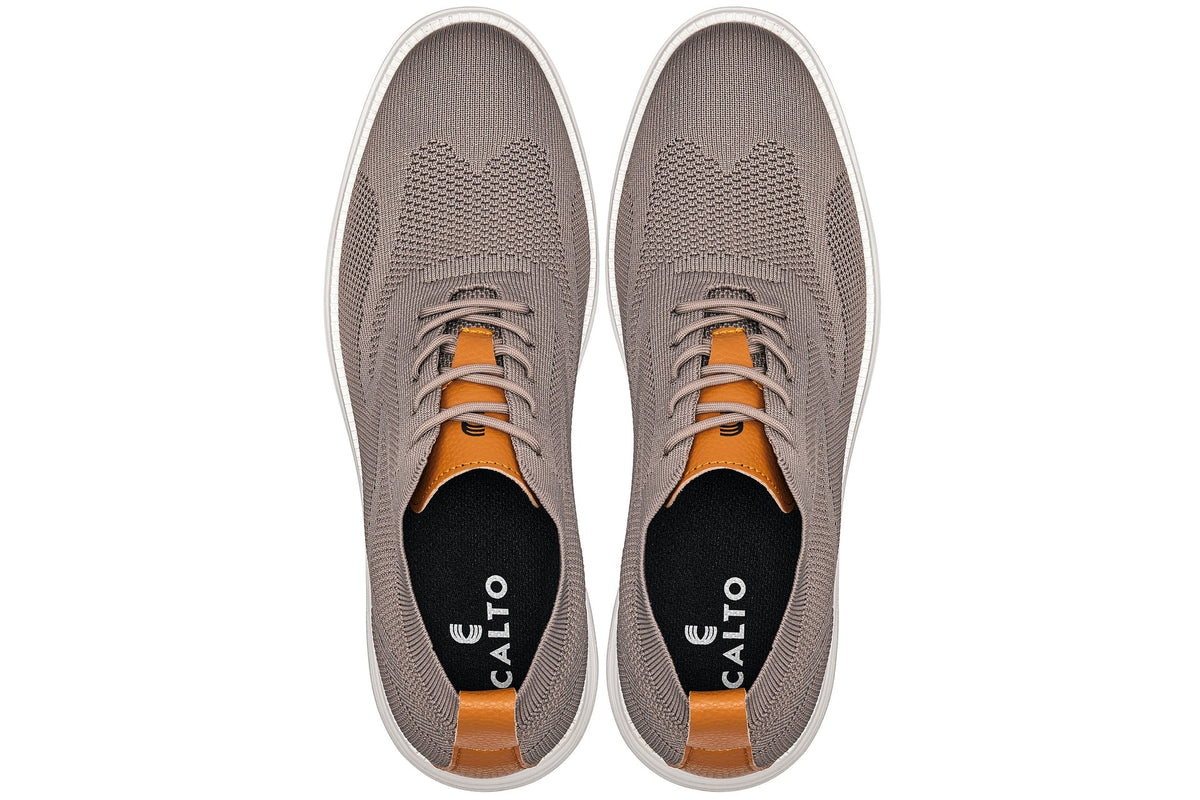 CALTO - X2638 - 2.8 Inches Taller (Khaki/Brown) - Lace Up Casual Walker - Lightweight - Pendo Store