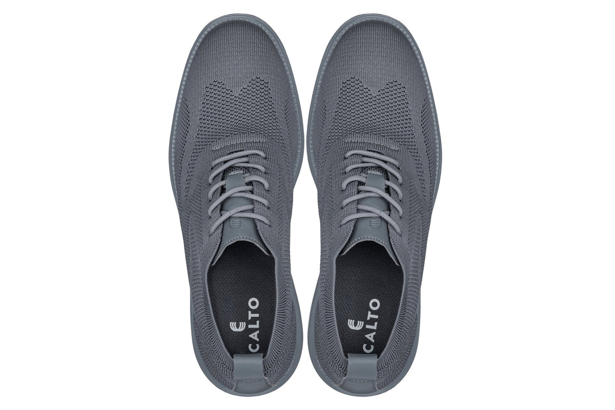 CALTO - X2641 - 2.8 Inches Taller (Iron/Dark Grey Sole) - Lace Up Casual Walker - Lightweight - Pendo Store