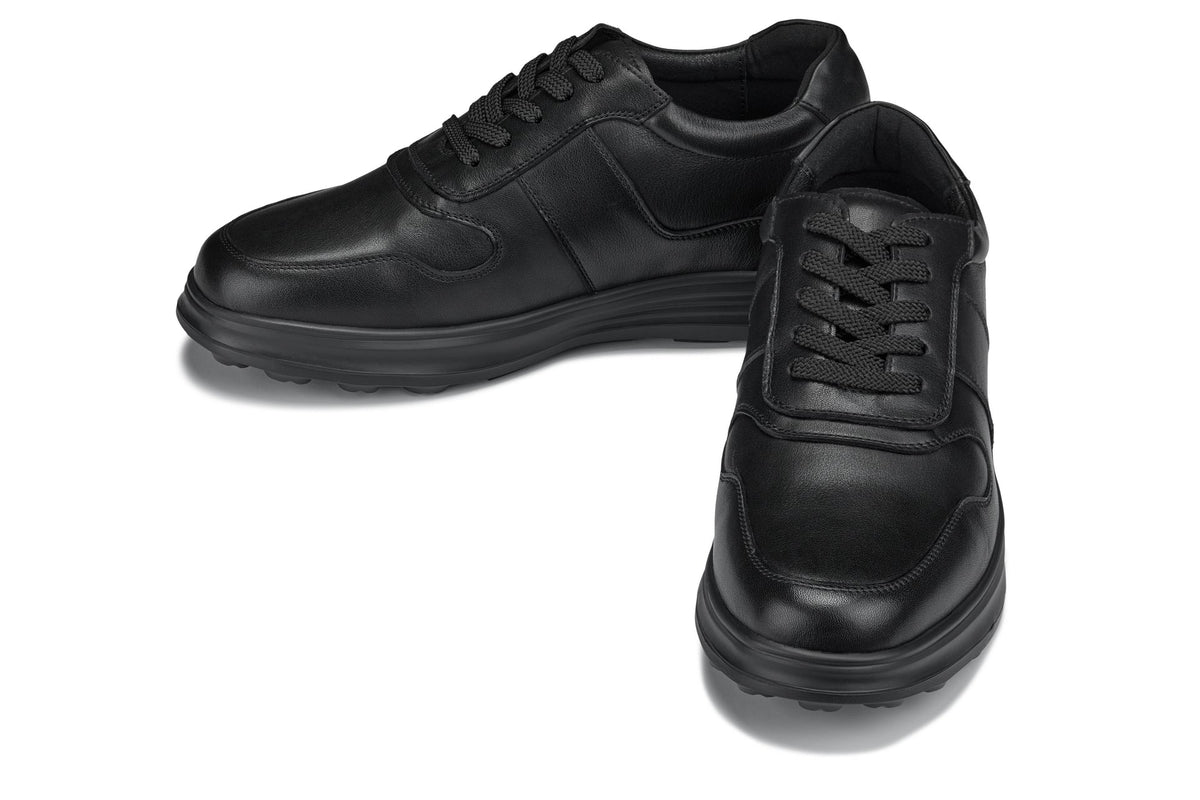 CALTO - Y7080 - 2.8 Inches Taller (Black) - Lightweight Nappa Leather Sneakers - Pendo Store