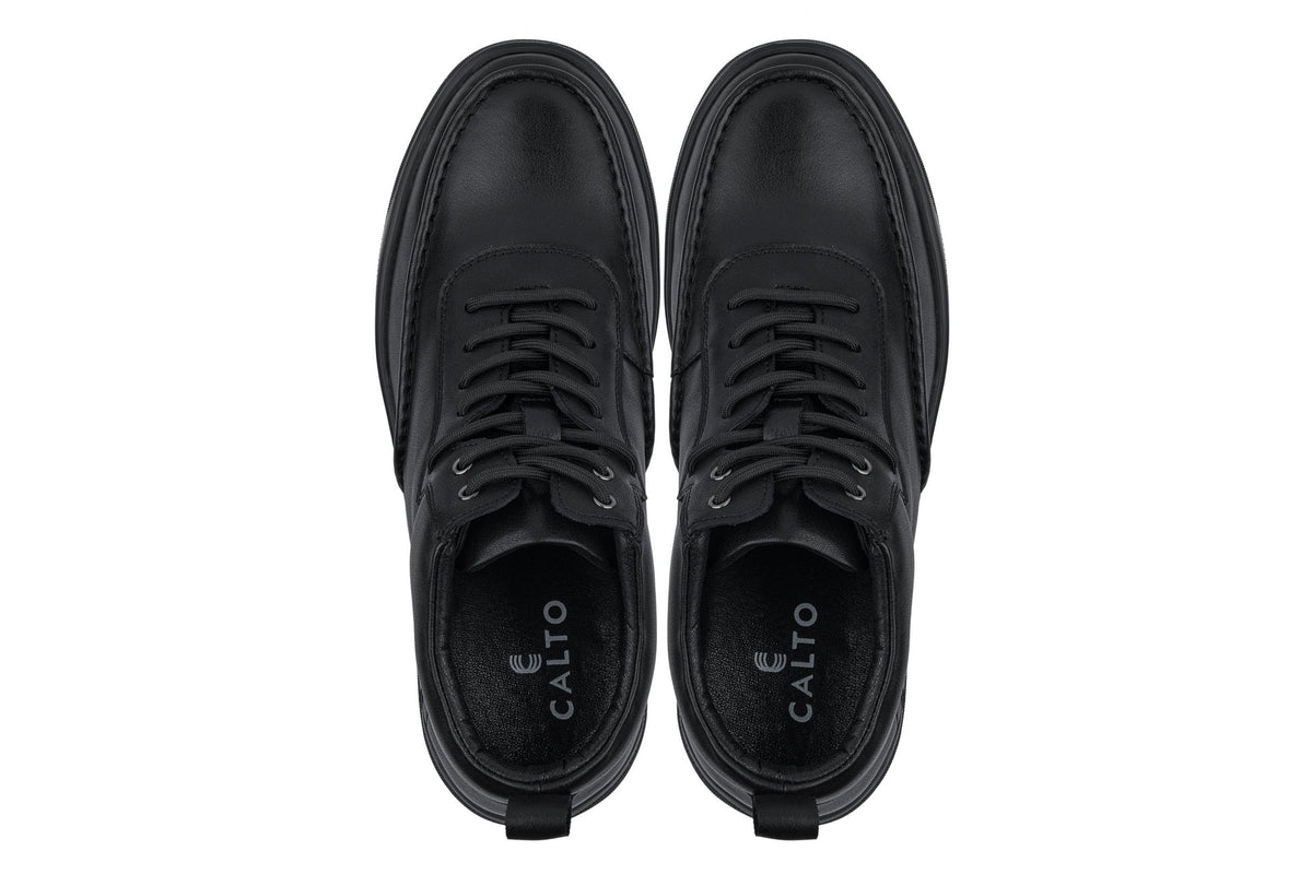 CALTO - Y7112 - 2.8 Inches Taller (Black) - Nappa Leather Moc-Toe Sneak-Boots - Pendo Store