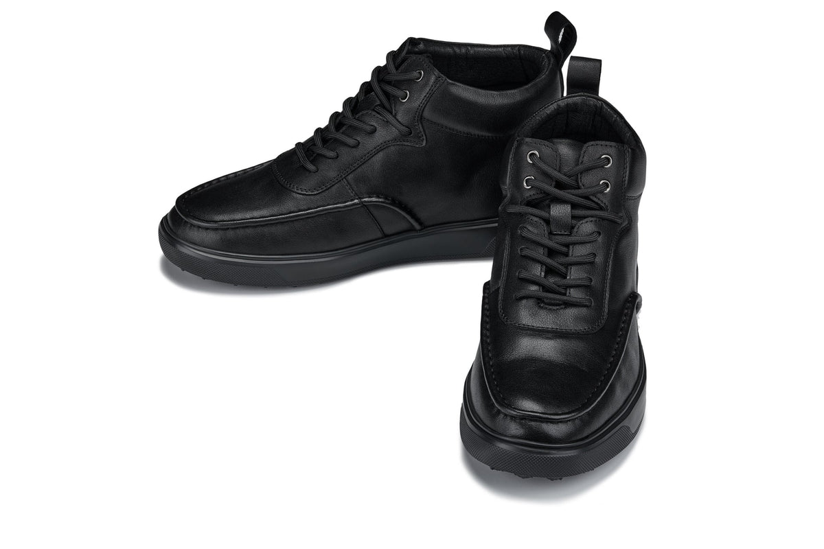 CALTO - Y7112 - 2.8 Inches Taller (Black) - Nappa Leather Moc-Toe Sneak-Boots - Pendo Store