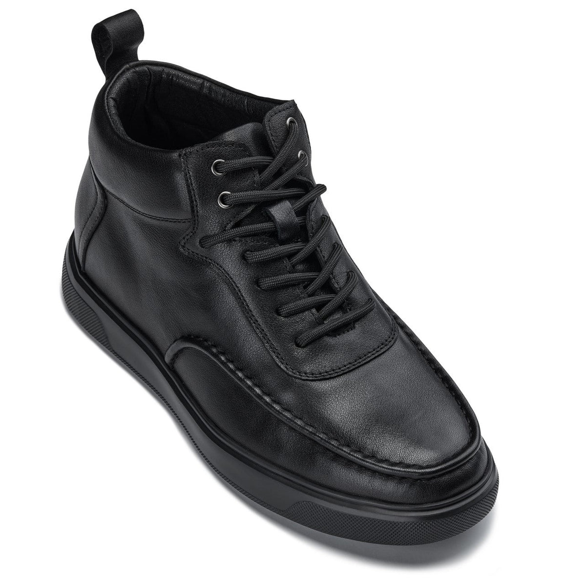 CALTO - Y7112 - 2.8 Inches Taller (Black) - Nappa Leather Moc-Toe Sneak-Boots - Pendo Store