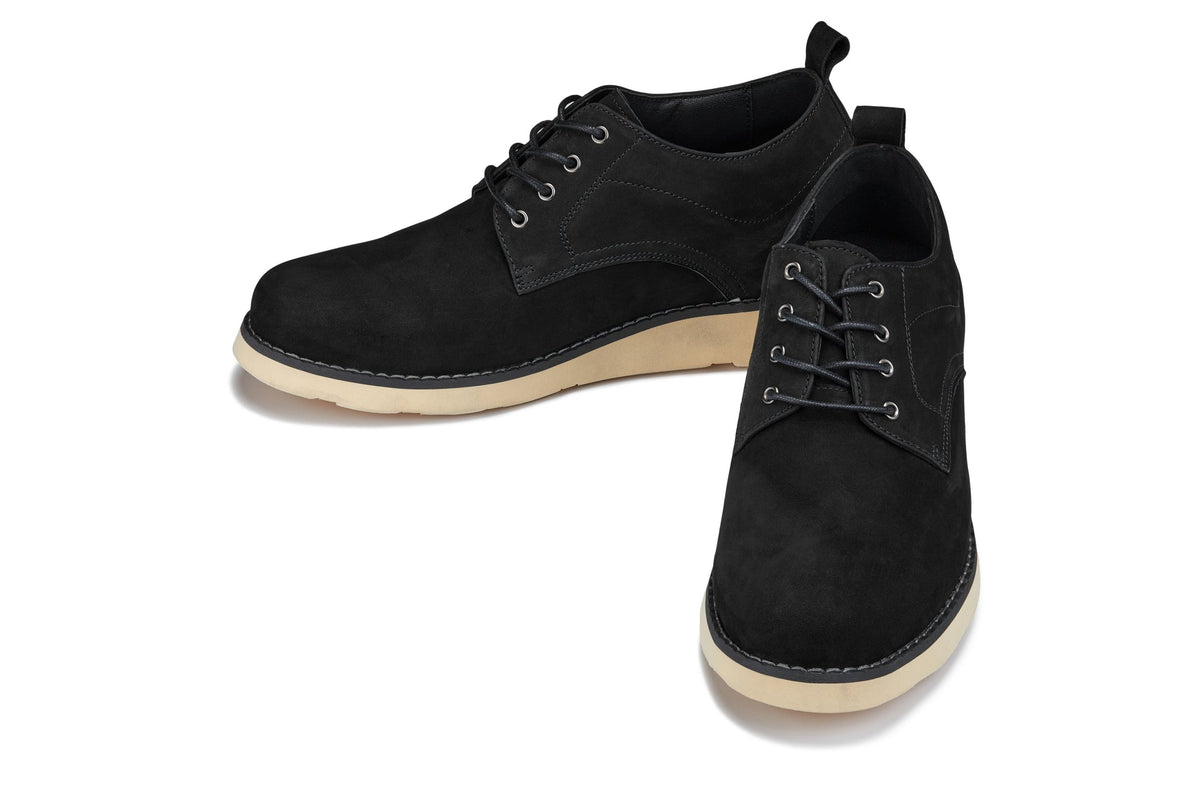 CALTO - Y7261 - 2.8 Inches Taller (Black) - Nubuck Upper Wedge Sole Work Boots - Pendo Store