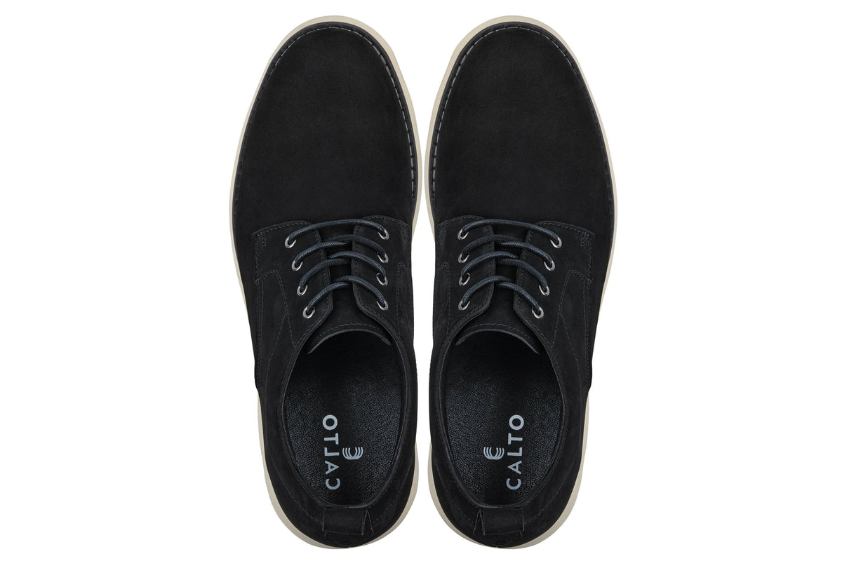 CALTO - Y7261 - 2.8 Inches Taller (Black) - Nubuck Upper Wedge Sole Work Boots - Pendo Store