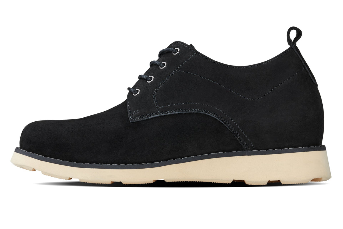 CALTO - Y7261 - 2.8 Inches Taller (Black) - Nubuck Upper Wedge Sole Work Boots - Pendo Store