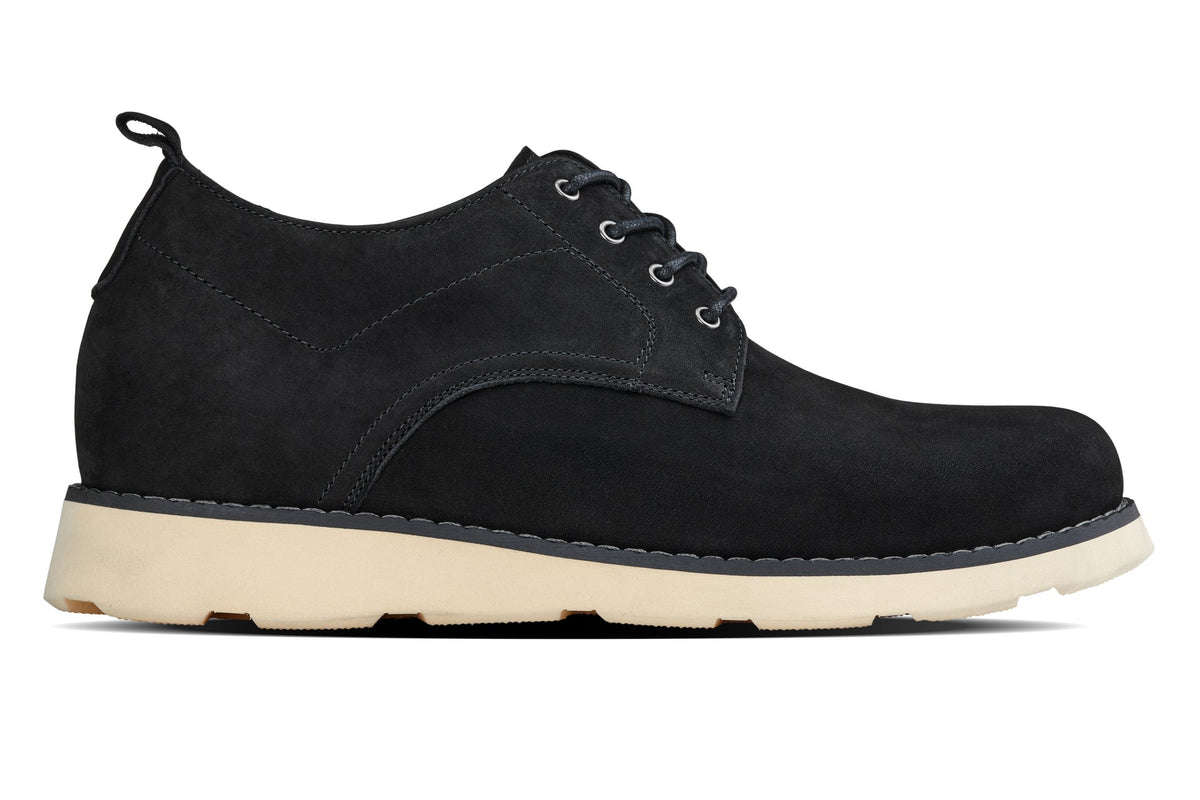 CALTO - Y7261 - 2.8 Inches Taller (Black) - Nubuck Upper Wedge Sole Work Boots - Pendo Store