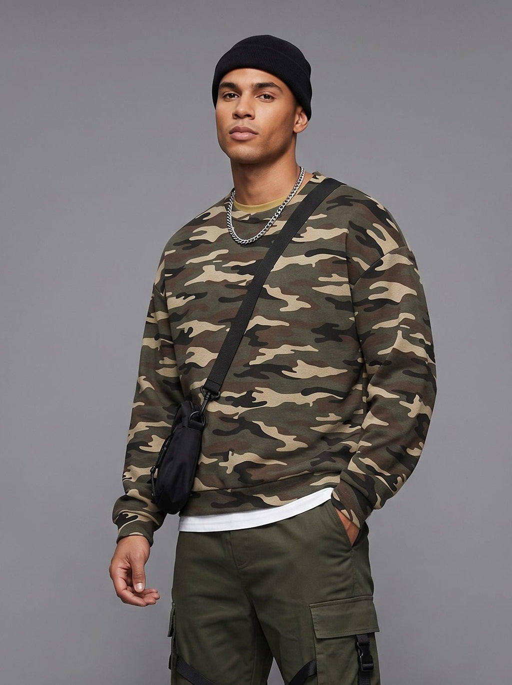 Camo Print Oversized Crewneck Sweatshirt - Pendo Store