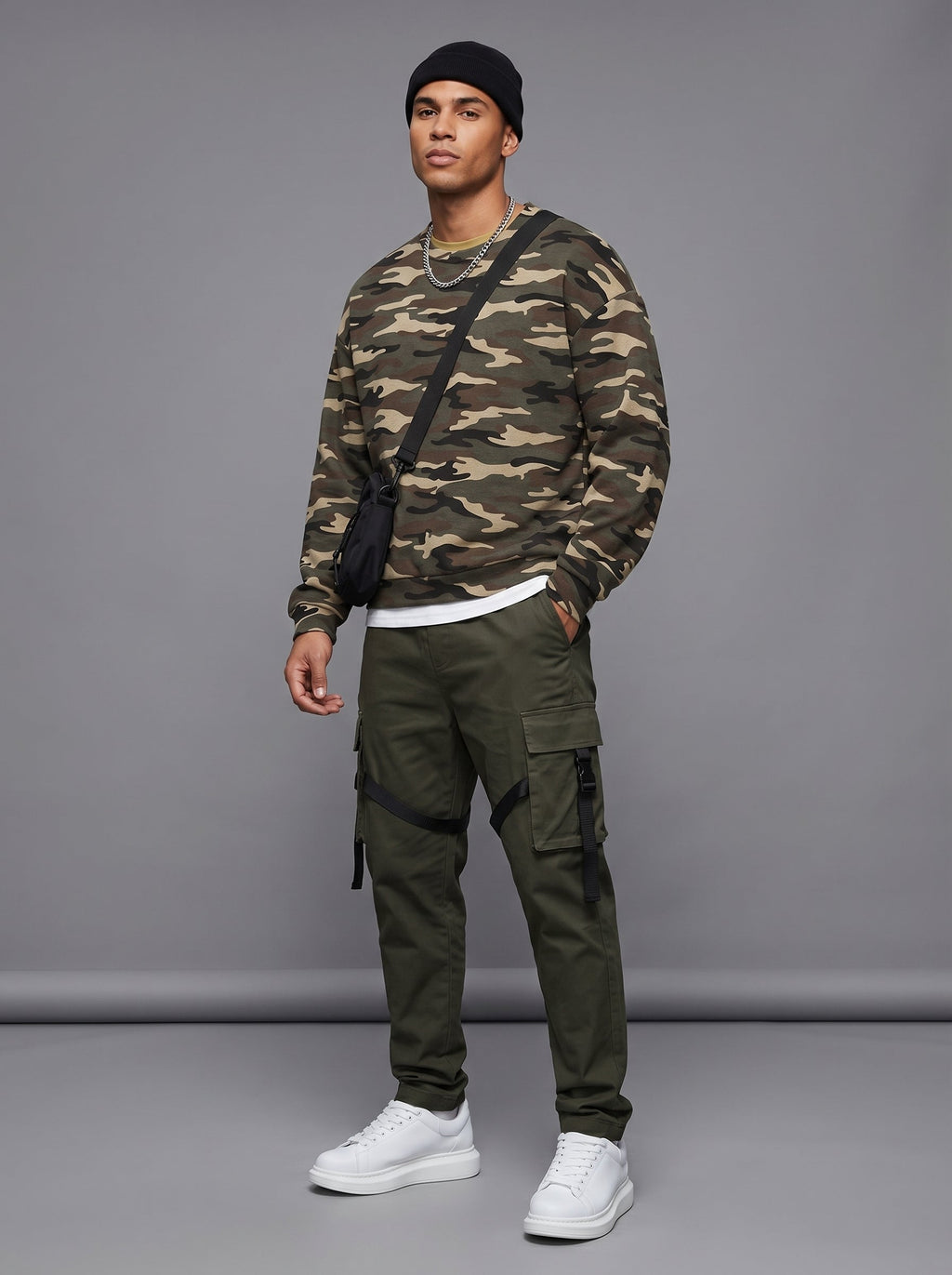 Camo Print Oversized Crewneck Sweatshirt - Pendo Store