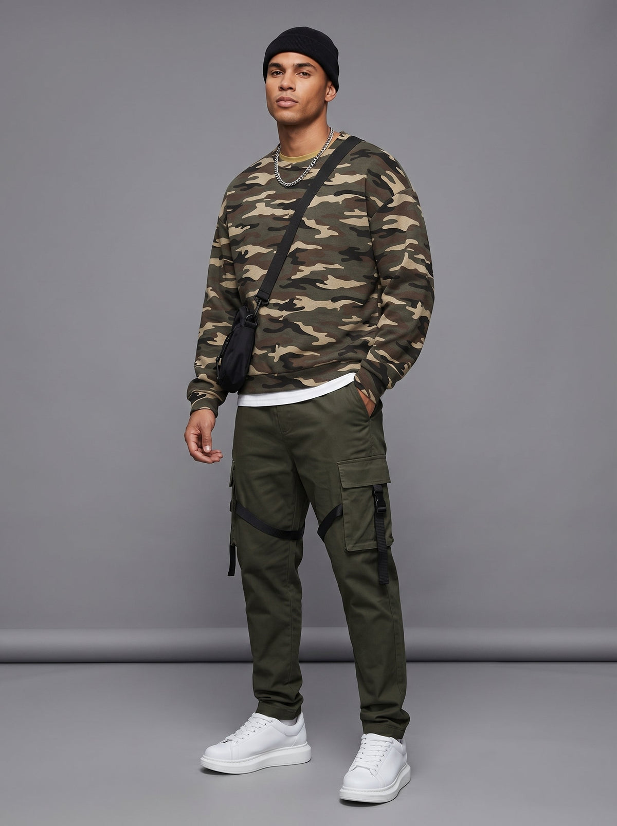 Camo Print Oversized Crewneck Sweatshirt - Pendo Store
