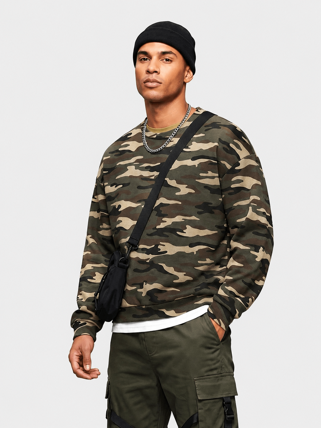 Camo Print Oversized Crewneck Sweatshirt - Pendo Store