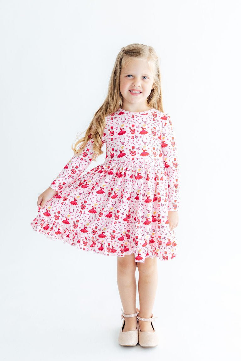 Candy Cane Ballet L/S Ruffle Hem Twirl Dress - Pendo Store