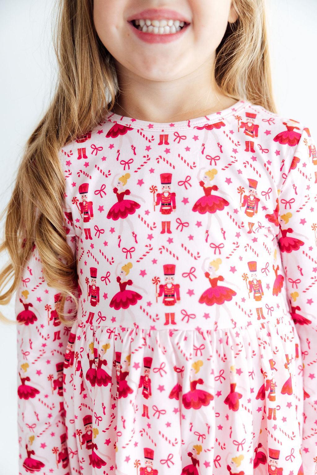 Candy Cane Ballet L/S Ruffle Hem Twirl Dress - Pendo Store