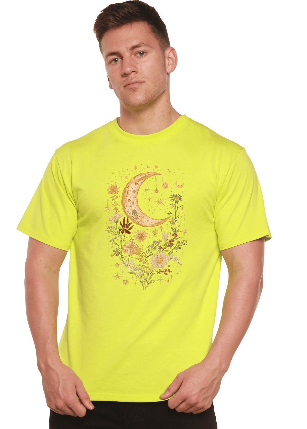 Celestial Moon Boho Flowers Vintage Unisex Bamboo/Cotton Graphic T-Shirt - Pendo Store