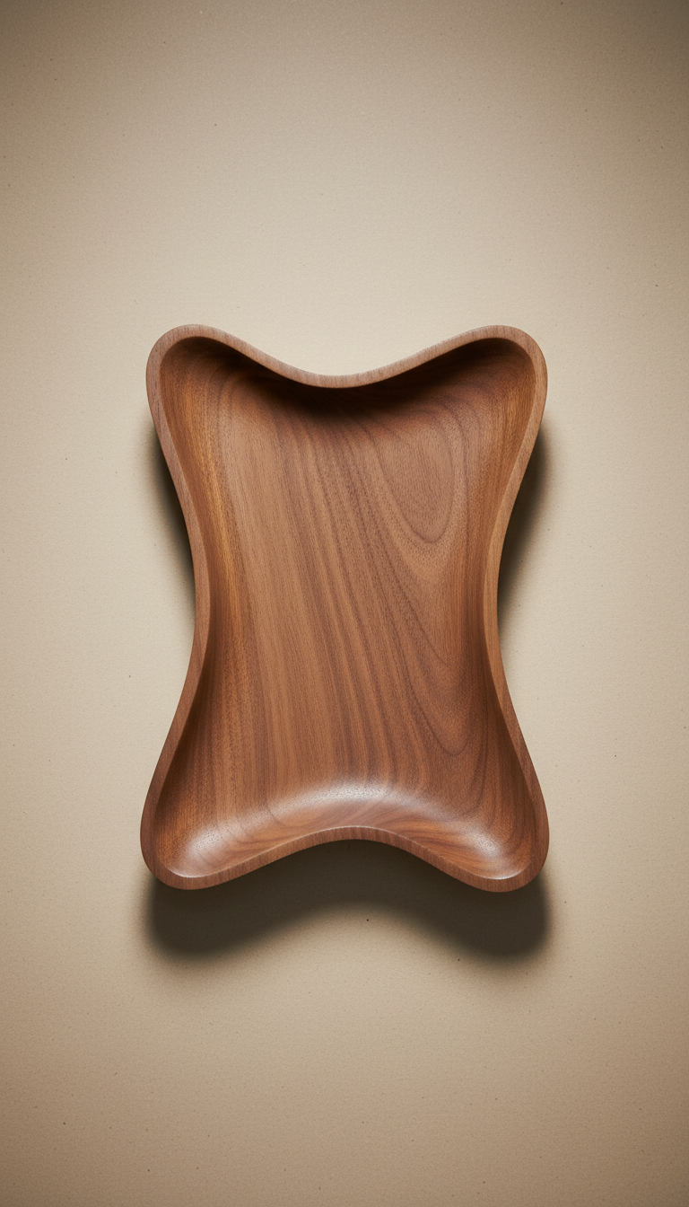 Sculpted Walnut Tray with Raised Edge