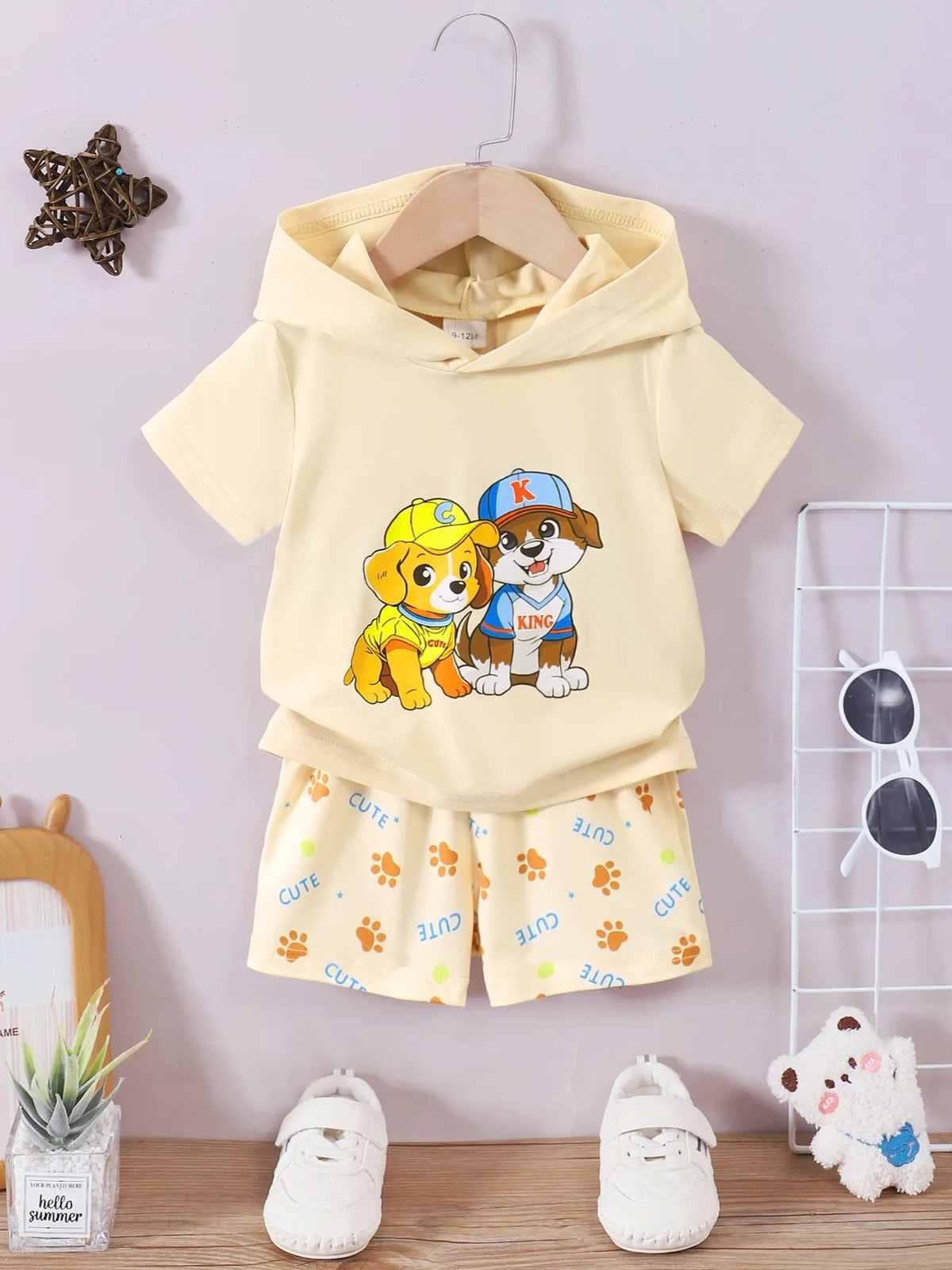Children's Dog Short Sleeve Hoodie and Shorts Set - Pendo Store