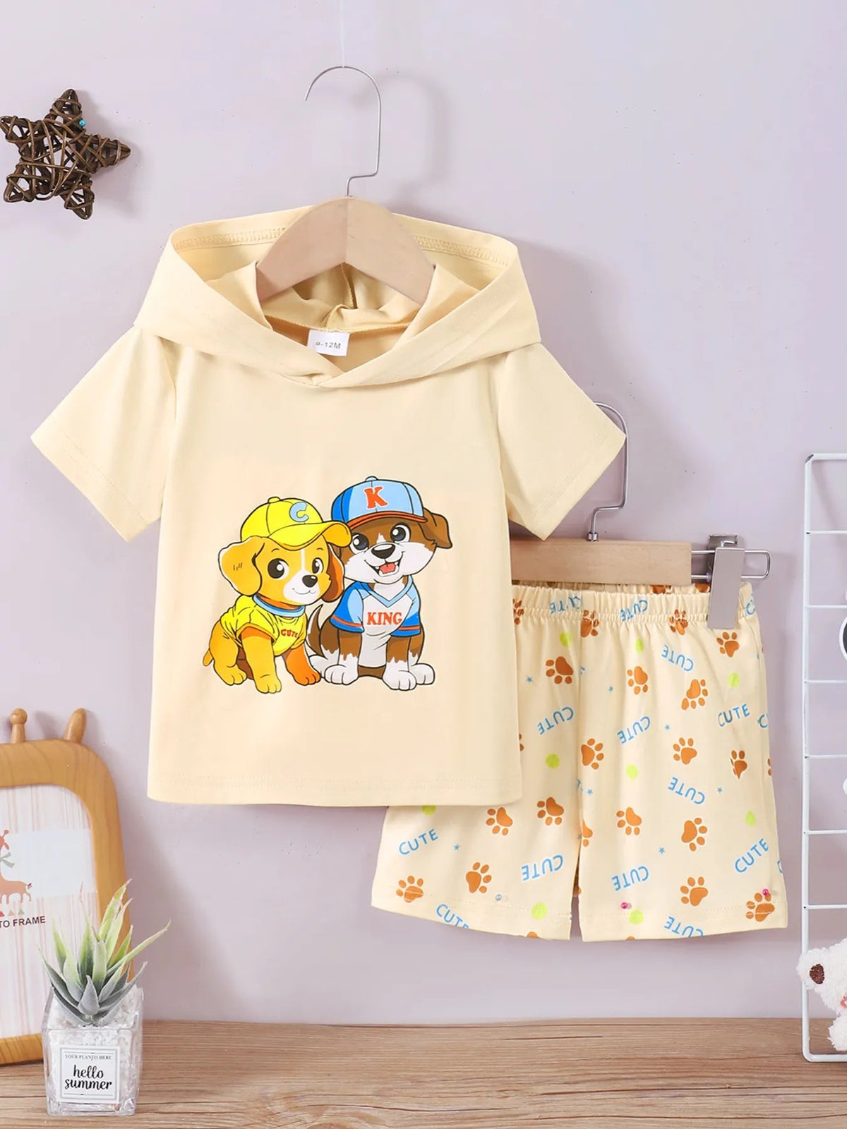 Children's Dog Short Sleeve Hoodie and Shorts Set - Pendo Store