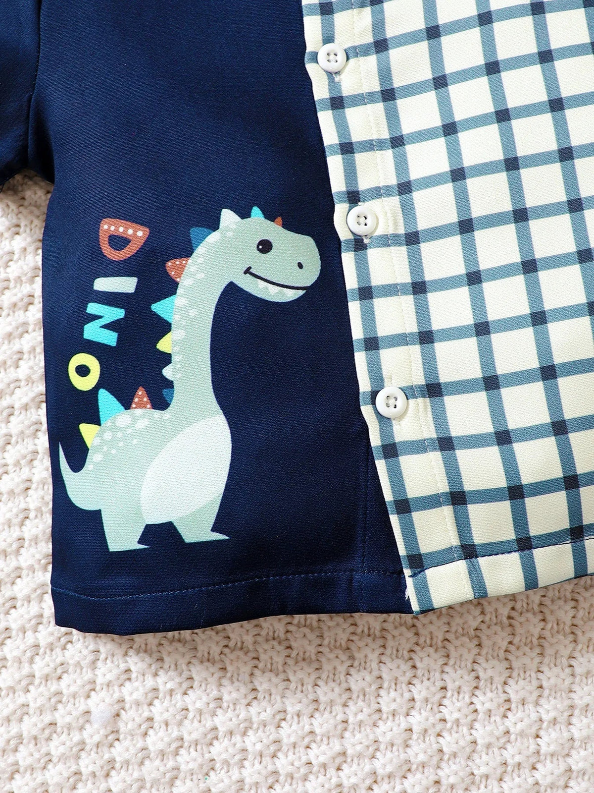 Children's Hat Dinosaur Plaid Button Up Top and Shorts 3-Piece Set - Pendo Store