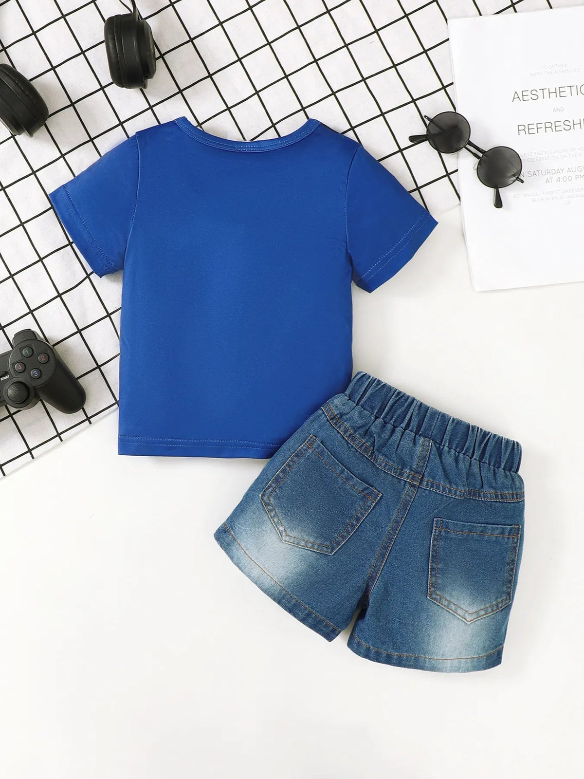 Children's Letter Round Neck Top and Denim Shorts Set - Pendo Store