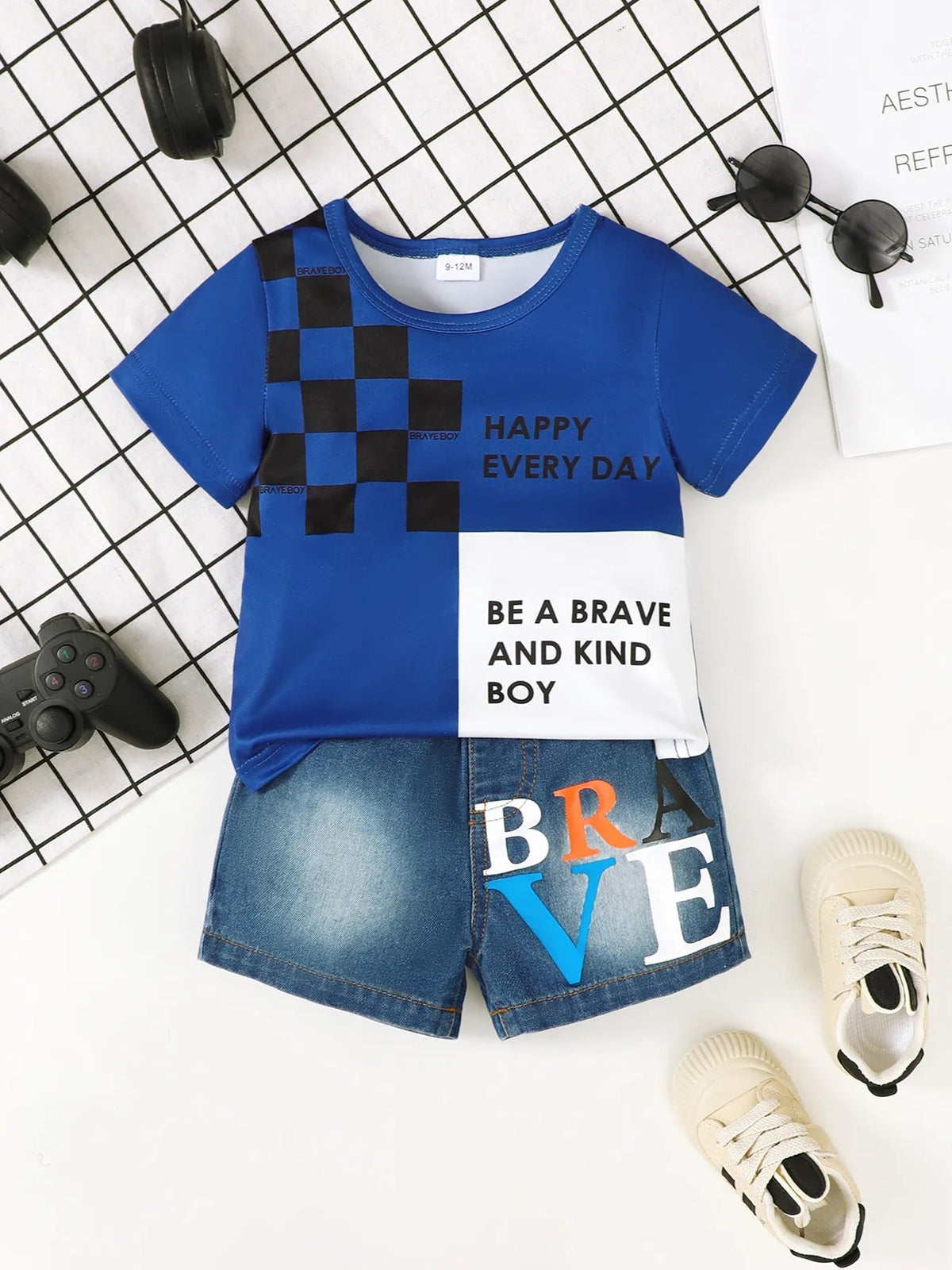 Children's Letter Round Neck Top and Denim Shorts Set - Pendo Store