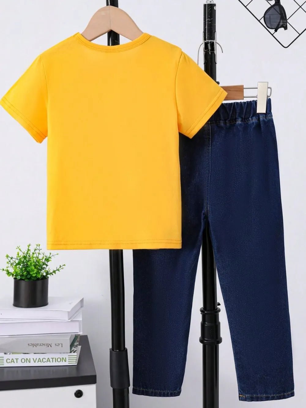 Children's Round Neck Letter Graphic T-Shirt and Distressed Jeans Set - Pendo Store