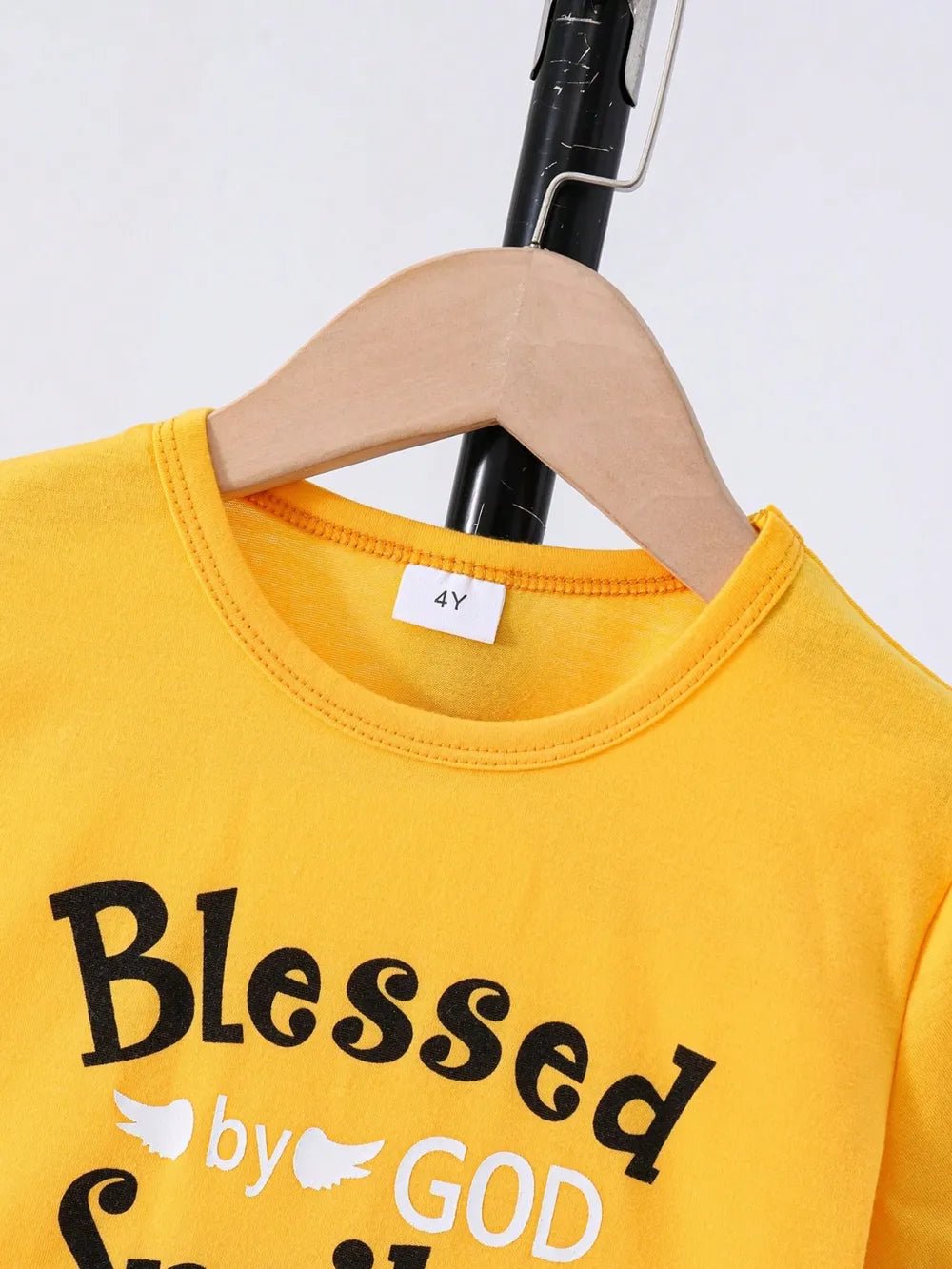 Children's Round Neck Letter Graphic T-Shirt and Distressed Jeans Set - Pendo Store