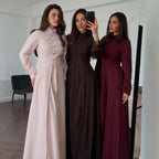 Chinese Frog Button Stand Collar Top & Wide-Leg Maxi Skirt Co-ord Set(MS483)