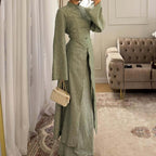 Chinese Frog Button Stand Collar Top & Wide-Leg Maxi Skirt Co-ord Set(MS483)