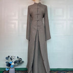 Chinese Frog Button Stand Collar Top & Wide-Leg Maxi Skirt Co-ord Set(MS483)