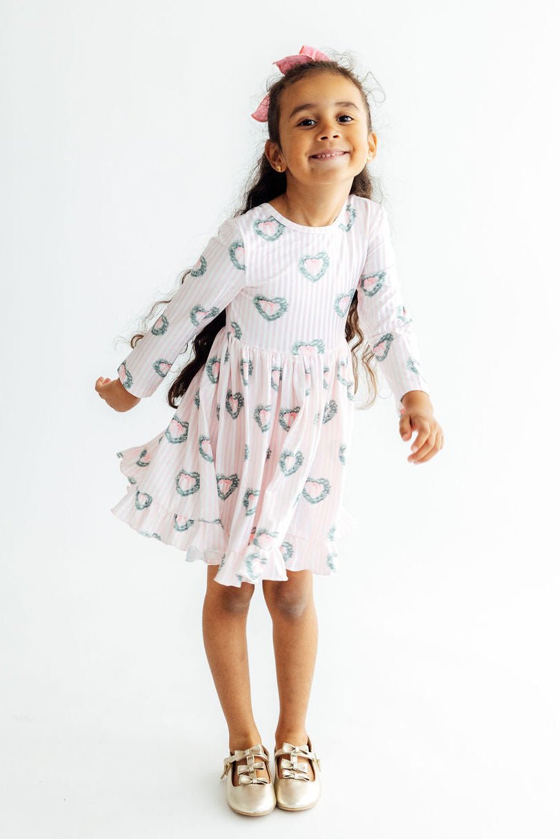 Christmas Charm L/S Ruffle Hem Twirl Dress - Pendo Store