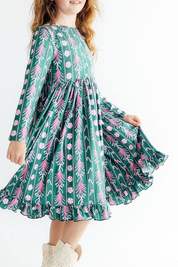 Christmas Treats L/S Ruffle Hem Twirl Dress - Pendo Store