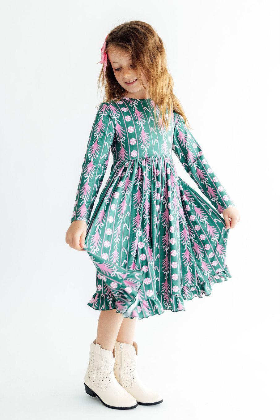 Christmas Treats L/S Ruffle Hem Twirl Dress - Pendo Store