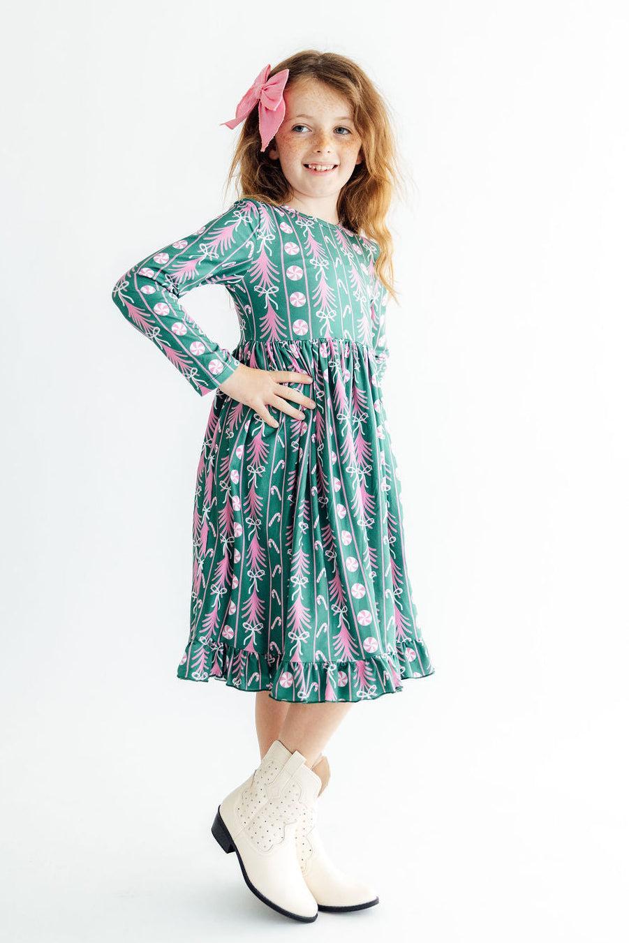 Christmas Treats L/S Ruffle Hem Twirl Dress - Pendo Store