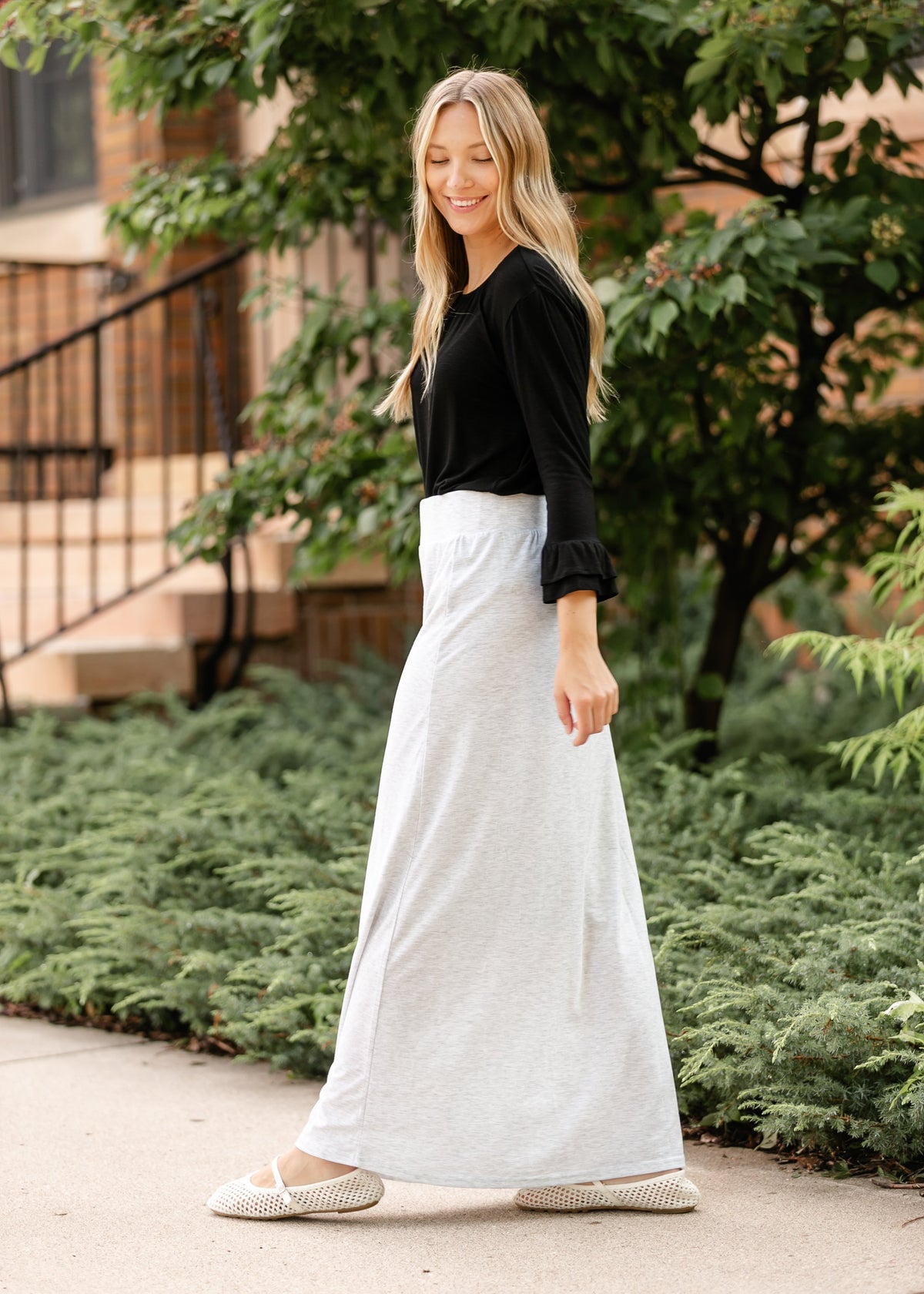 Clarise Heather Gray Premium Knit Maxi Skirt - Pendo Store