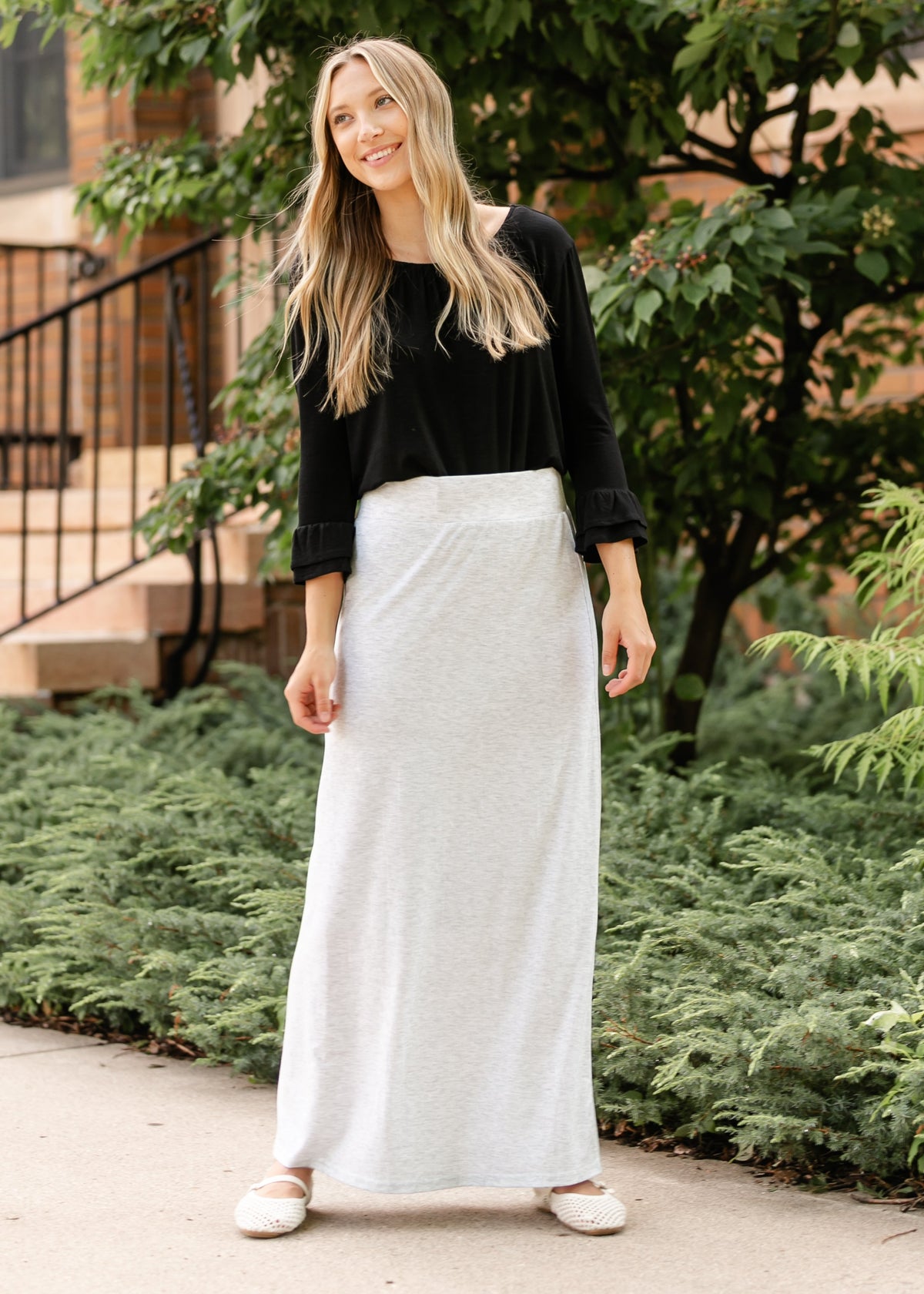 Clarise Heather Gray Premium Knit Maxi Skirt - Pendo Store