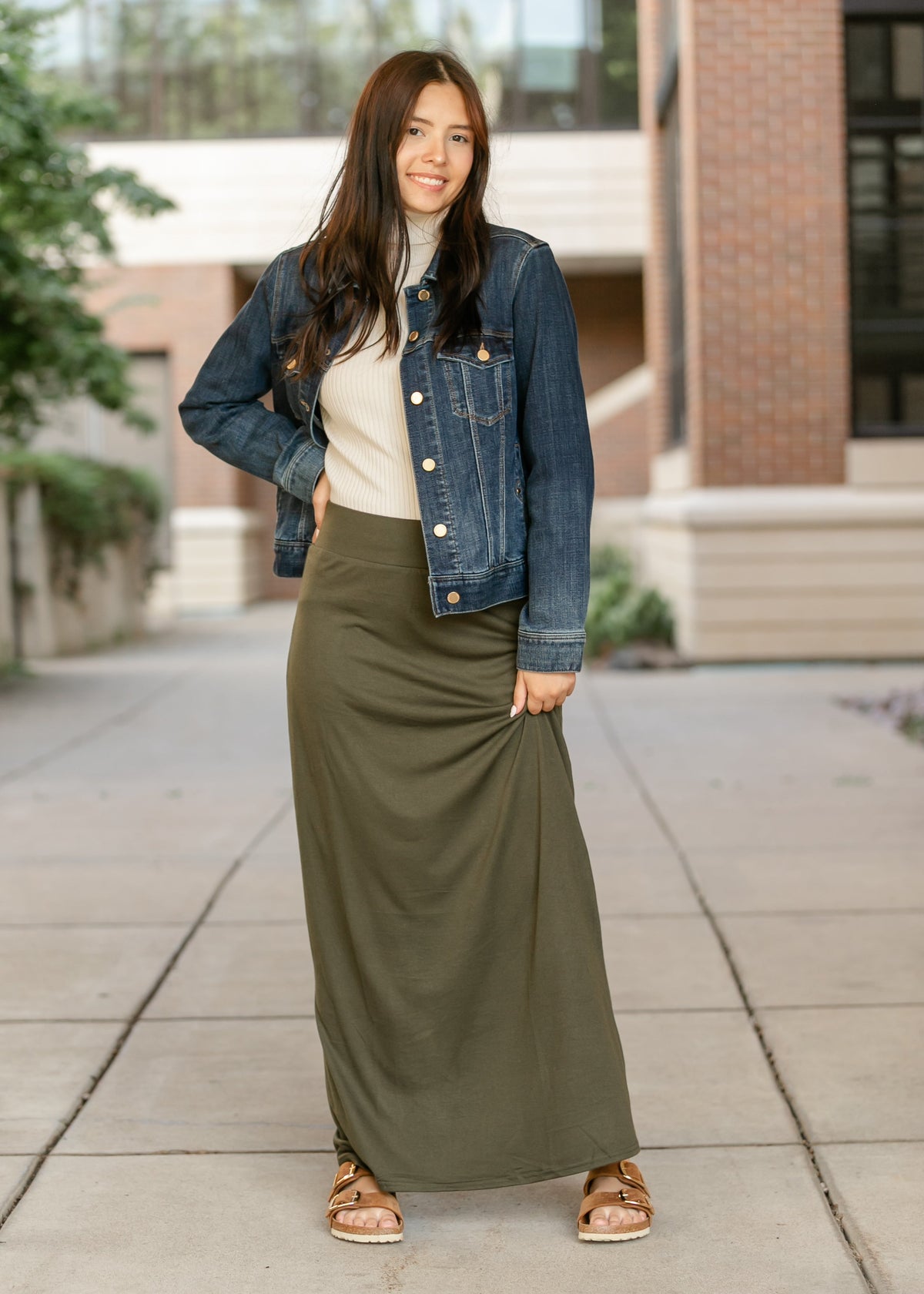 Clarise Olive Premium Knit Maxi Skirt - Pendo Store