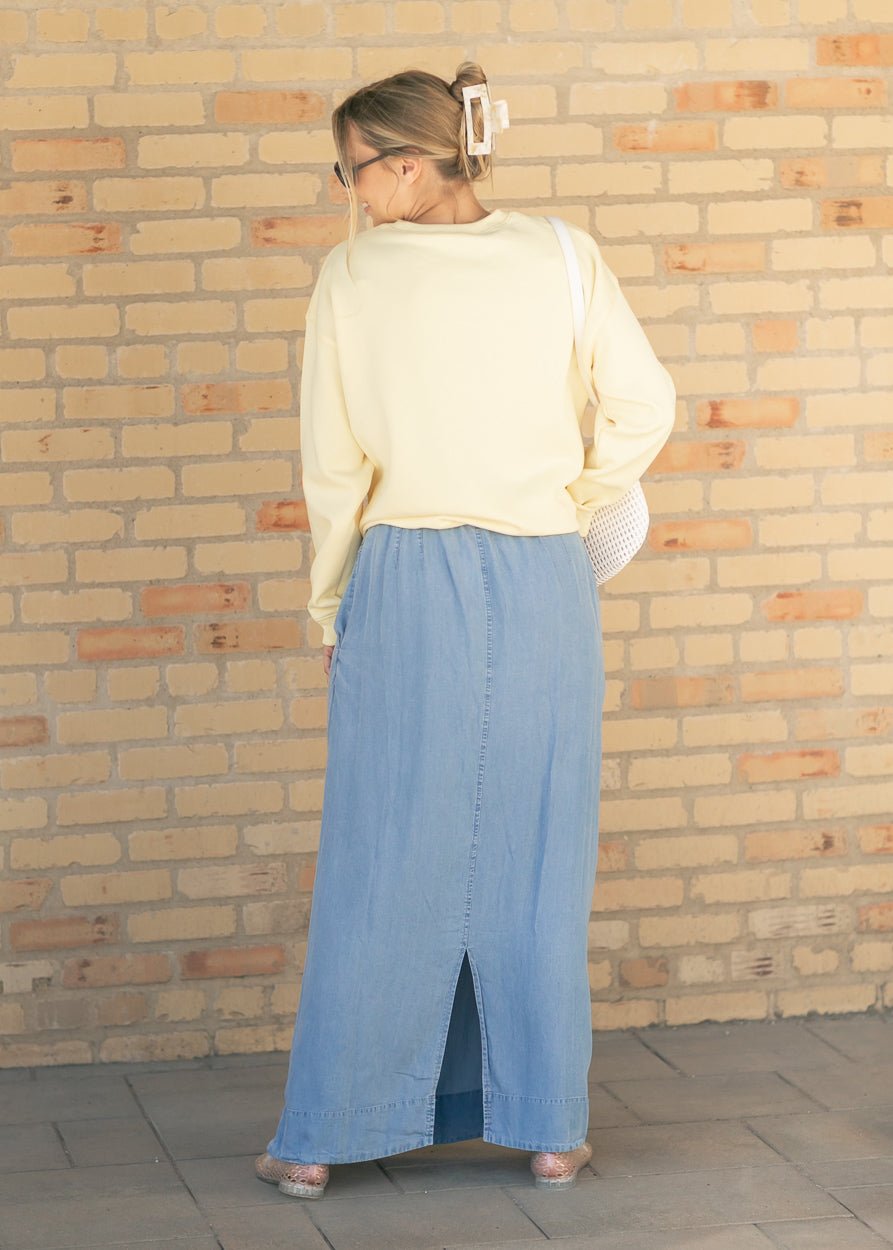 Cleo Medium Wash Chambray Maxi Skirt - Pendo Store