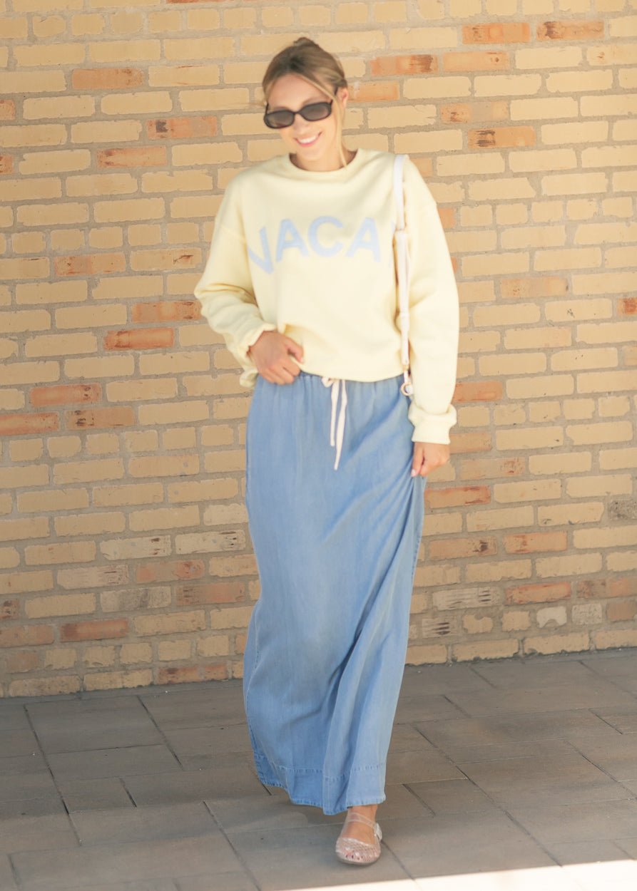 Cleo Medium Wash Chambray Maxi Skirt - Pendo Store